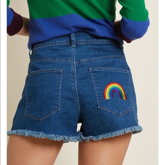 ModCloth Denim Cutoff Rainbow 🌈 Shorts XS - Picture 6 of 10